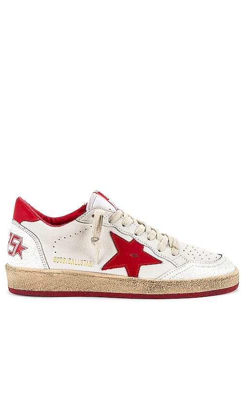 Golden Goose Ballstar Sneaker in White & Strawberry Red | REVOLVE