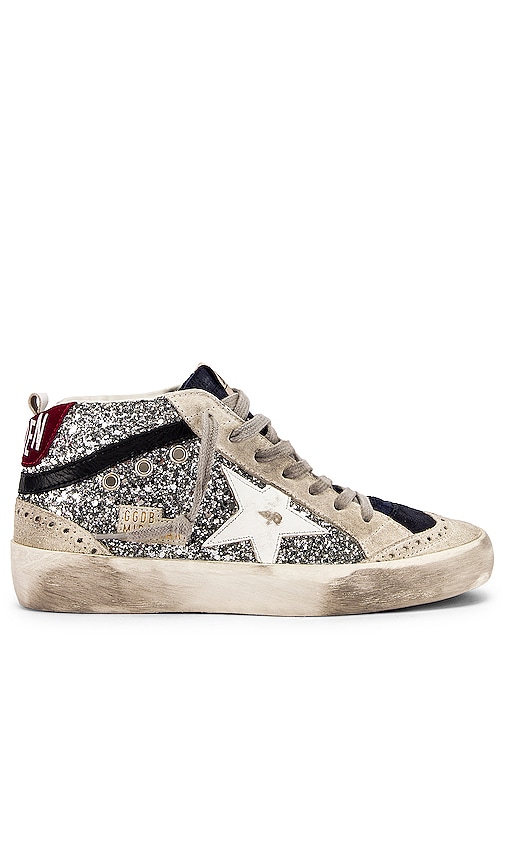 Golden Goose Mid Star Glitter Sneaker in Silver, Ice, Night Blue, White ...