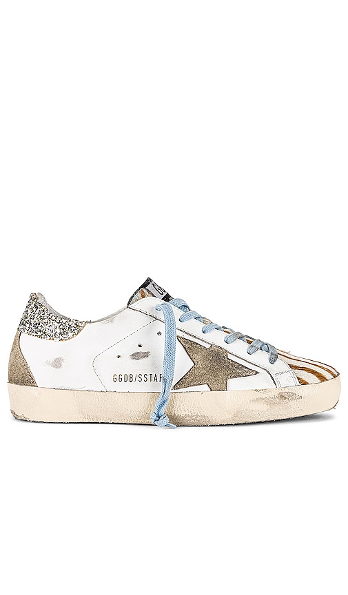 Golden Goose Super-Star Sneaker in White, Taupe, & Platinum | REVOLVE