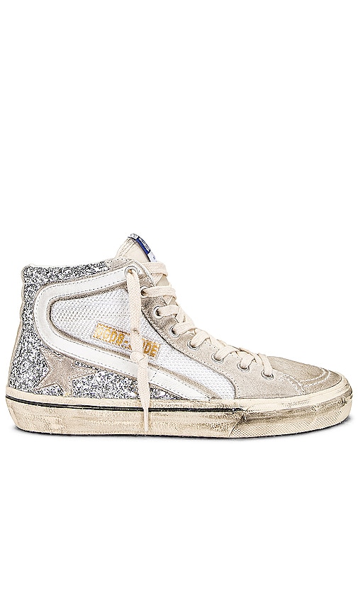 Shop Golden Goose Slide Sneaker In Silver  White  & Marble