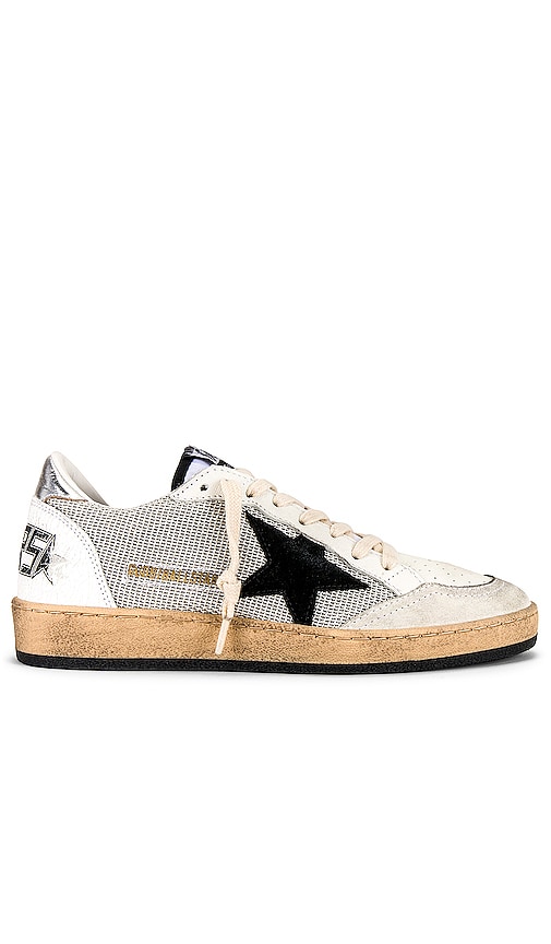 Golden Goose Ball Star Sneaker in Light Silver, Black, White, & Silver