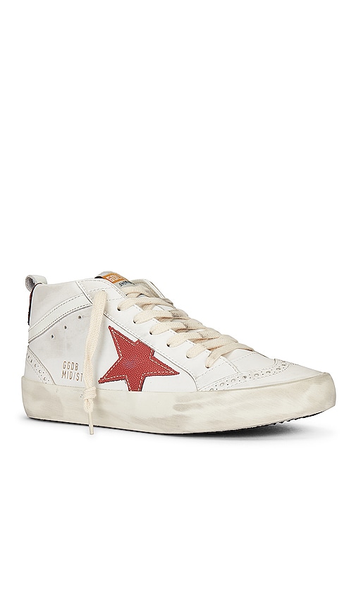 Shop Golden Goose Mid Star Sneaker In White  Milky  & Brandy