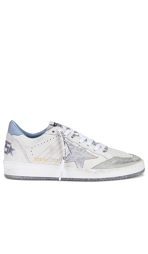 Golden Goose Ballstar Sneaker in White, Blue Fog, & Silver