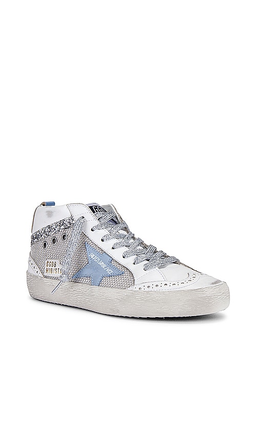 Shop Golden Goose Mid Star Sneaker In White  Silver  & Blue Fog