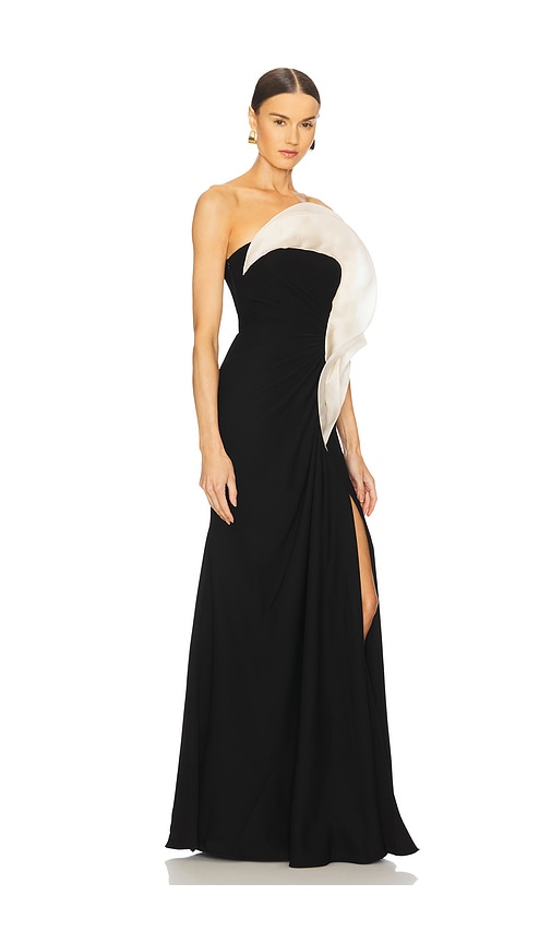 Gaurav Gupta Monochromatic Ruffle Drape Gown In Black
