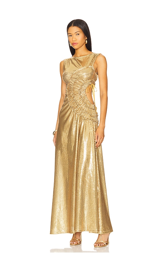 formal long gold dress Amanda Gold Bandage Strapless Formal Maxi Dress - US 8