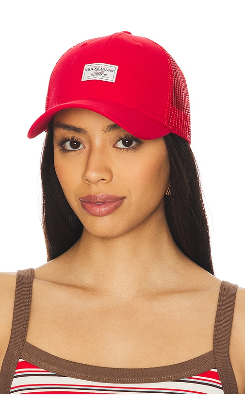 Guess Jeans Vintage Trucker Hat in Rugby Red