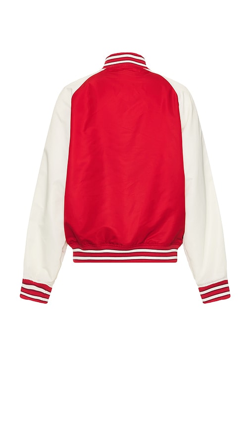 Guess Jeans Raglan Patch Bomber Jacket In Rugby Red