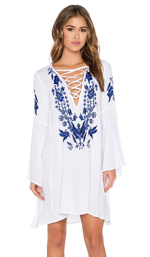 Glamorous Peasant Dress In White Blue Revolve Peasant Dress Glamorous