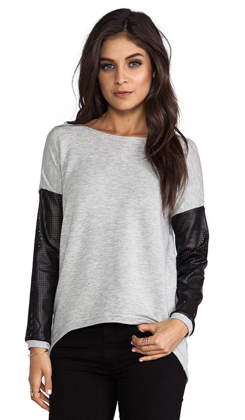 Black sweater clearance with leather sleeves