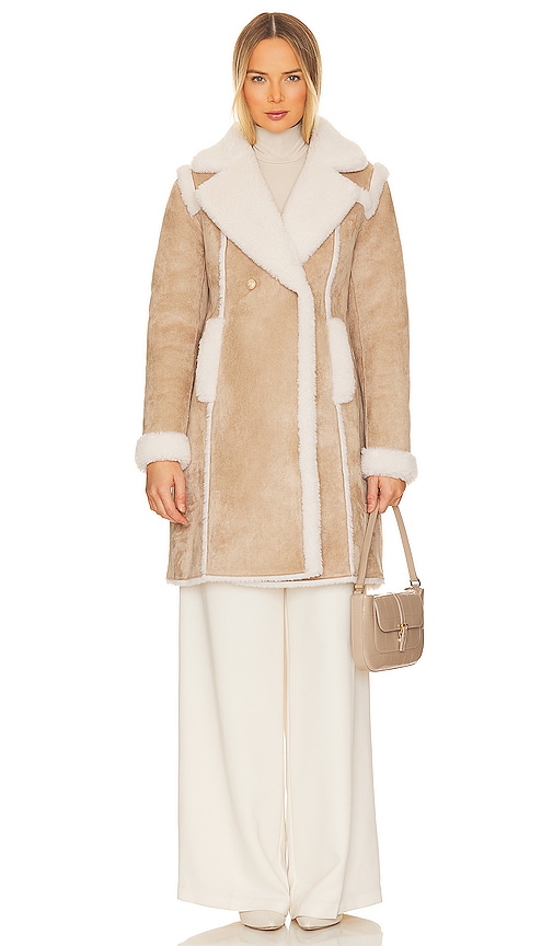 Generation Love Scottie Faux Suede Shearling Coat – 灰褐色 & 白色 In Taupe White
