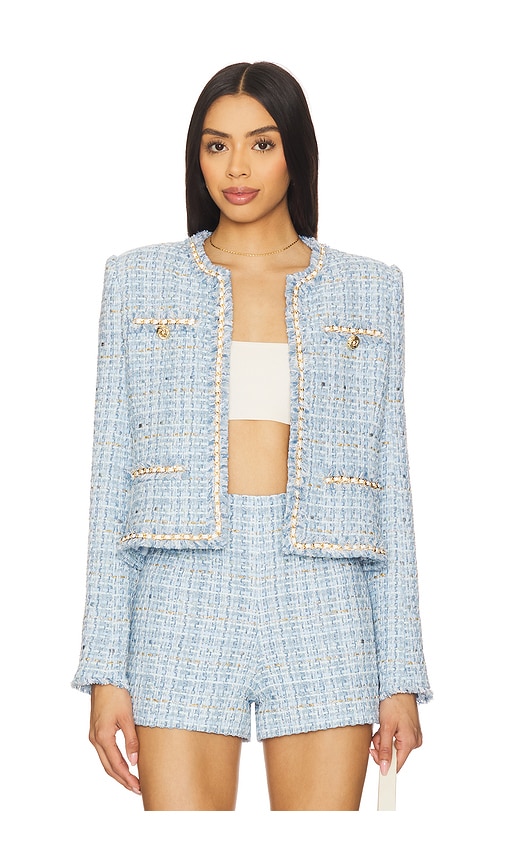 Shop Generation Love Betsy Buttoned Tweed Blazer In Sky Blue Multi