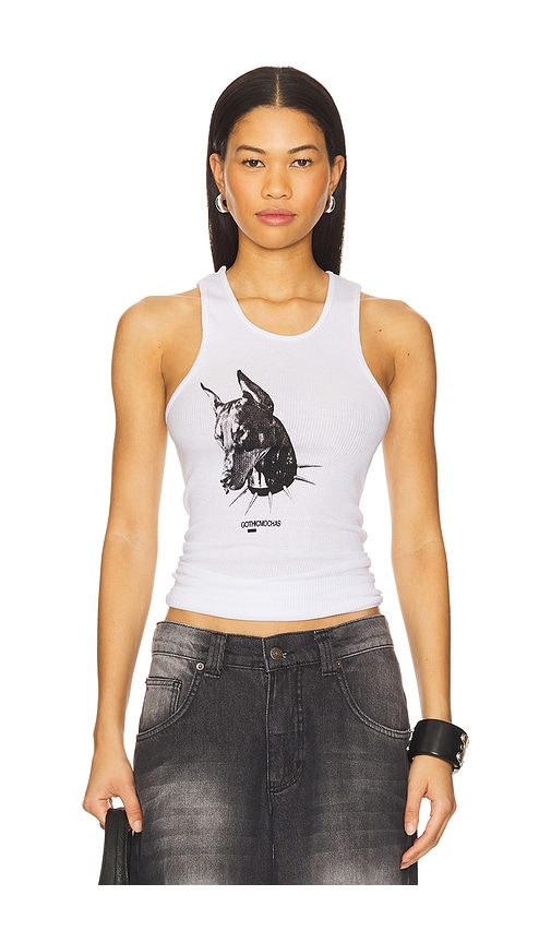 I Wanna Be Your Dog Ribbed Tank in White. - size S (also in L, M, XL/1X)