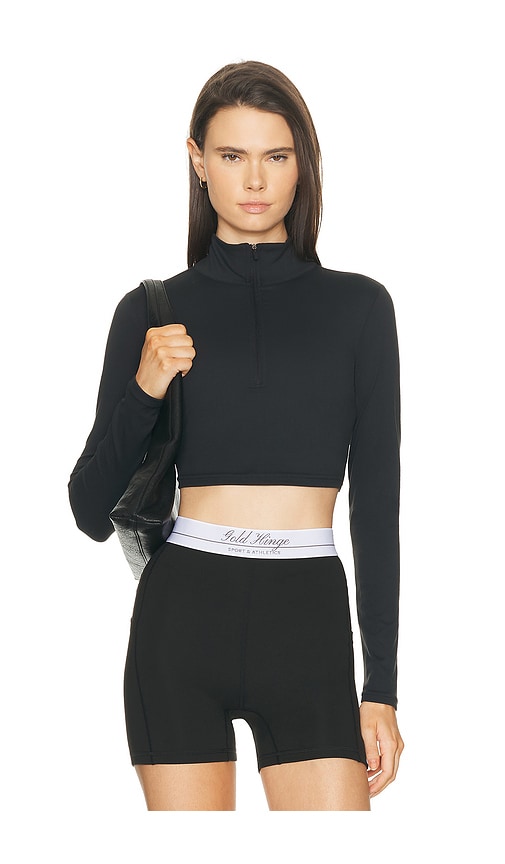 Gold Hinge Athletic Half Zip Crop Top in Black. - size S (also in XS, M, L, XL)