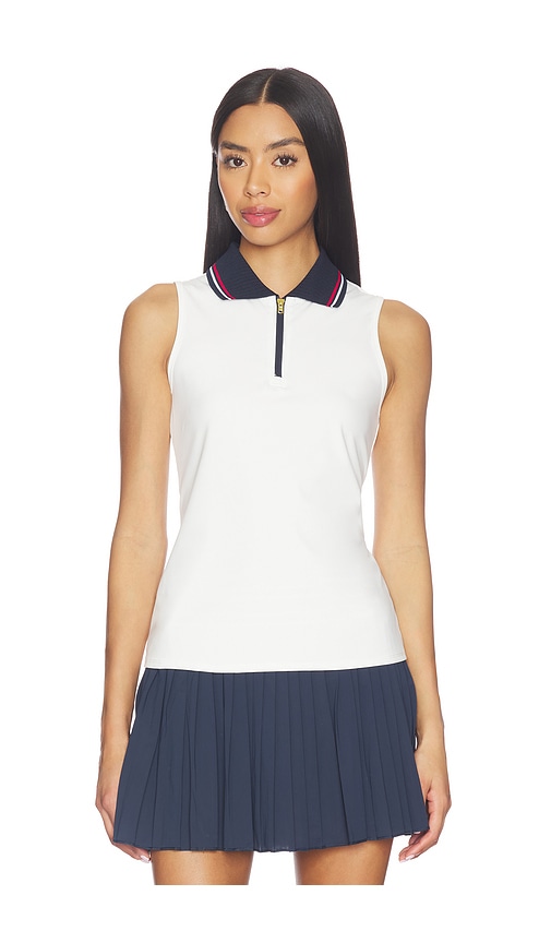 Gold Hinge Zipper Polo Tank Top In White