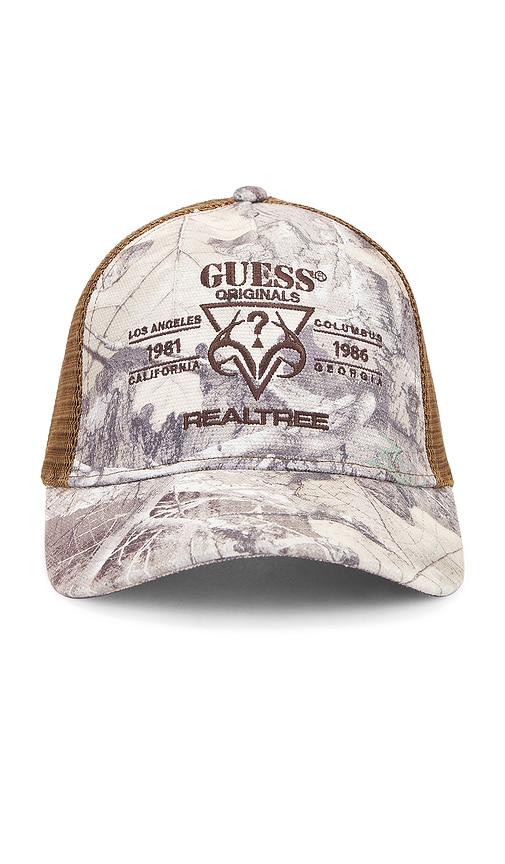 Shop Guess Originals X Realtree Trucker Hat In Realtree Washed Edge