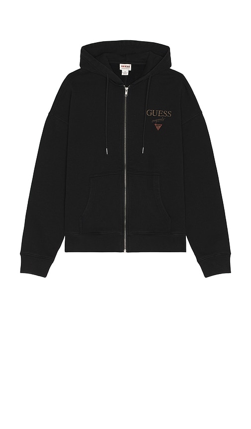 Guess Originals Stacked Logo Zip Up Hoodie In Black