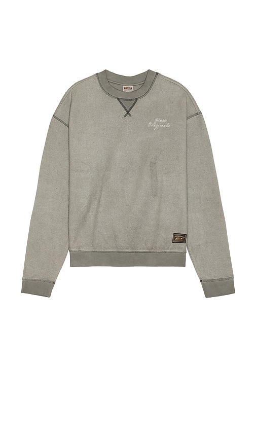 Guess Originals Reversed Fleece Crewneck Sweater In Grey