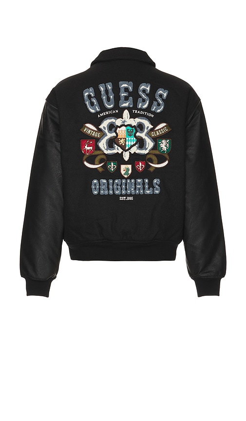 Guess Originals Crest Letterman Jacket In Black
