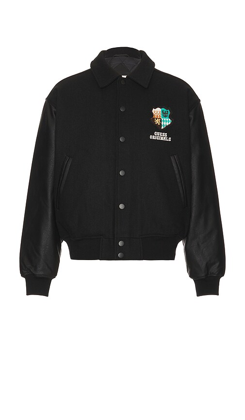Guess Originals Crest Letterman Jacket In Black