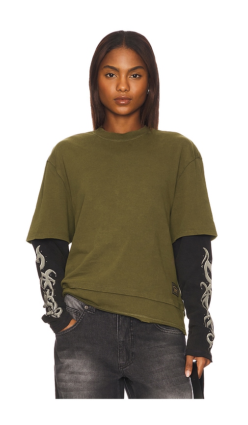Double Layered Long Sleeve Tee in Green. - size XL/1X (also in L, M, S, XS)