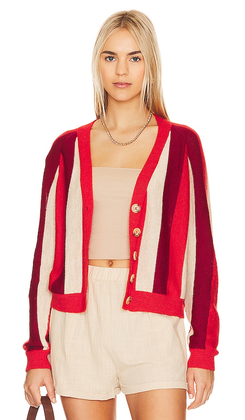 The Great Varsity Cardigan in Hot Red Stripe | REVOLVE