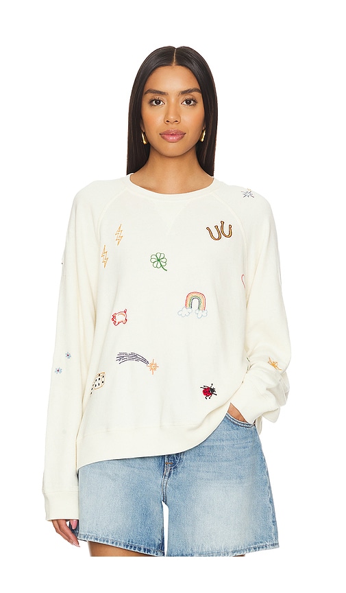 The Great The Slouch Sweatshirt With Charm Embroidery in Washed White