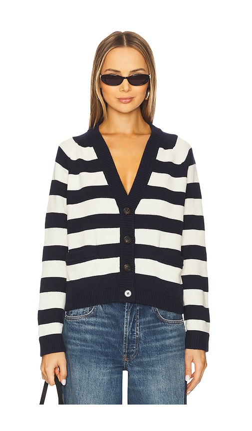 The Great The Varsity Cardigan in Navy Range Stripe