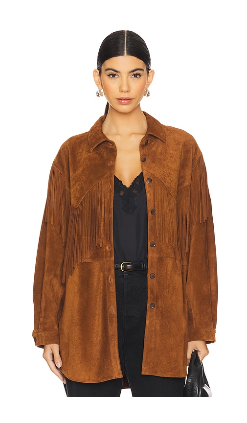 The Great The Suede Fringe Shirt Jacket in Cognac