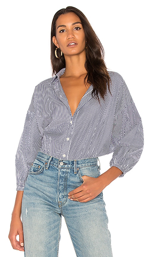 The Great The Easy Button Up in Navy & White Stripe | REVOLVE