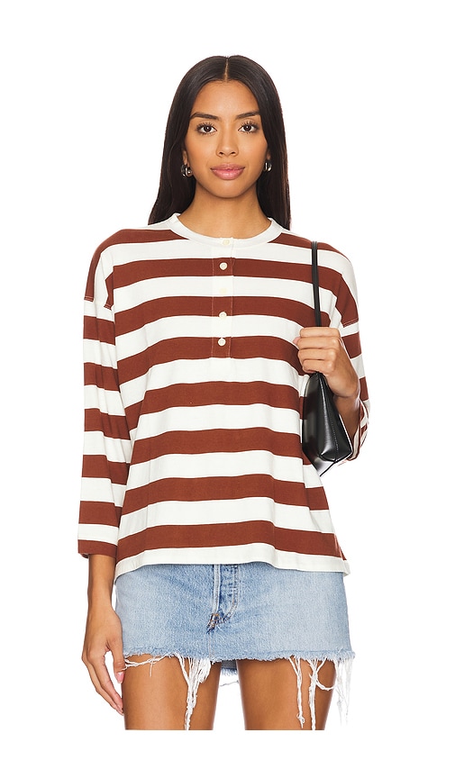 The Great The Shrunken Henley in Cognac Stripe