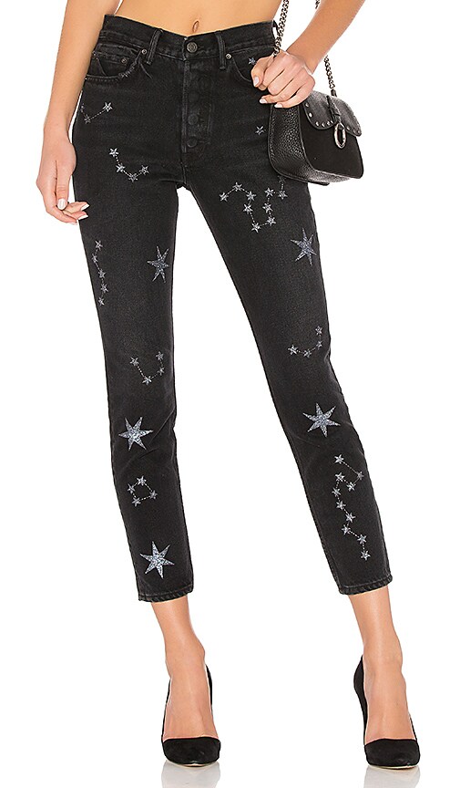 GRLFRND Star hot Embroidered Jeans Black Karolina High Rise Skinny size 26 NEW