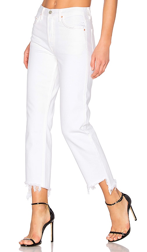 high rise straight white jeans