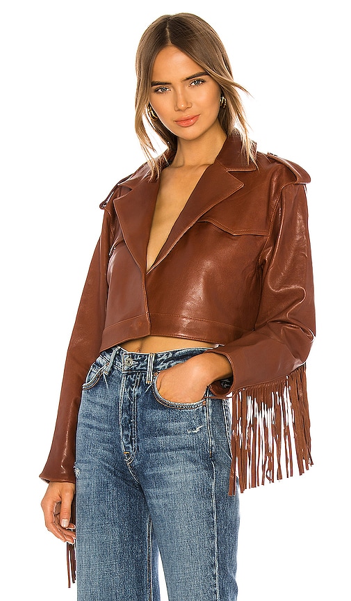 GRLFRND Sadie Leather Fringe Jacket in Brown | REVOLVE