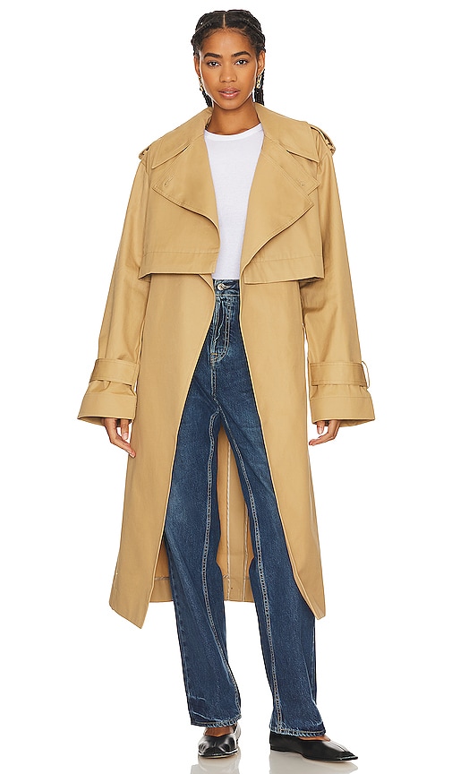 Grlfrnd The Convertible Trench Coat In British Tan