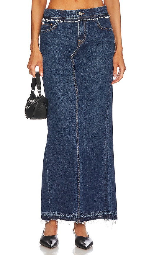 Grlfrnd Cameron Low Rise Column Maxi Skirt With Back Slit In Pacific ...