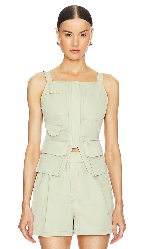 Shop Grlfrnd Tech Gabardine Apron Top In Olive