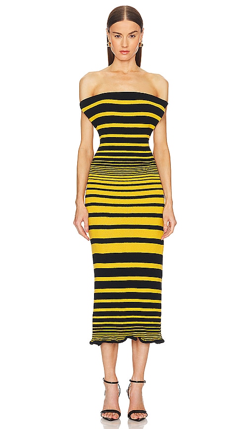 George Trochopoulos Caterpillar Midi Dress In Mustard & Black