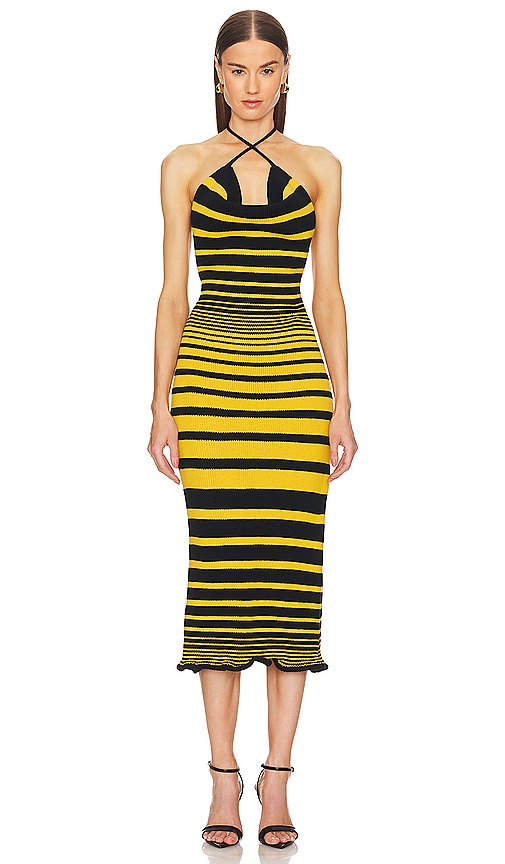 Shop George Trochopoulos Caterpillar Midi Dress In Mustard & Black