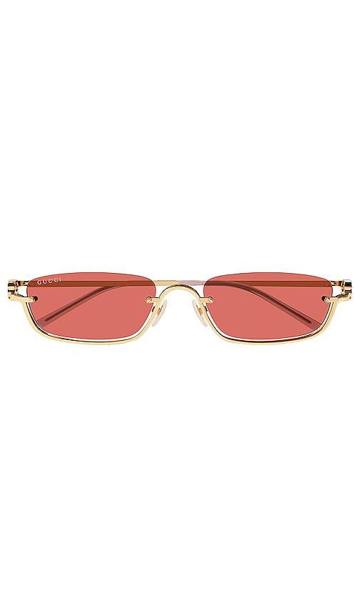 Gucci Eyewear Rectangle Frame Sunglasses In Gold Red
