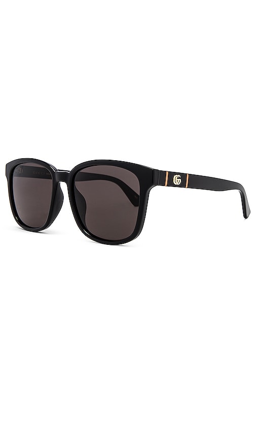 Shop Gucci Lines Square Sunglasses In Shiny Black & Grey