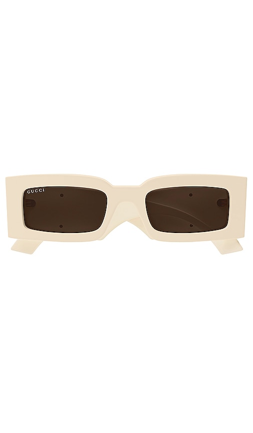 Gucci Generation Rectangular Sunglasses in Shiny Solid Ivory