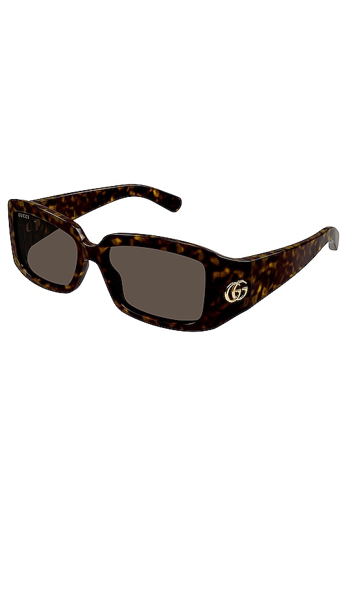 Shop Gucci Gg Corner Rectangular Sunglasses In Brown