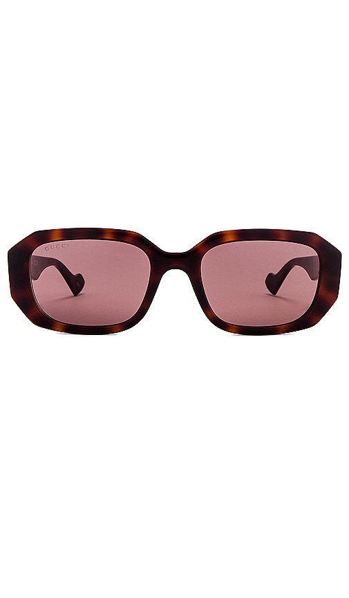 Shop Gucci Generation Rectangular Sunglasses In Havana