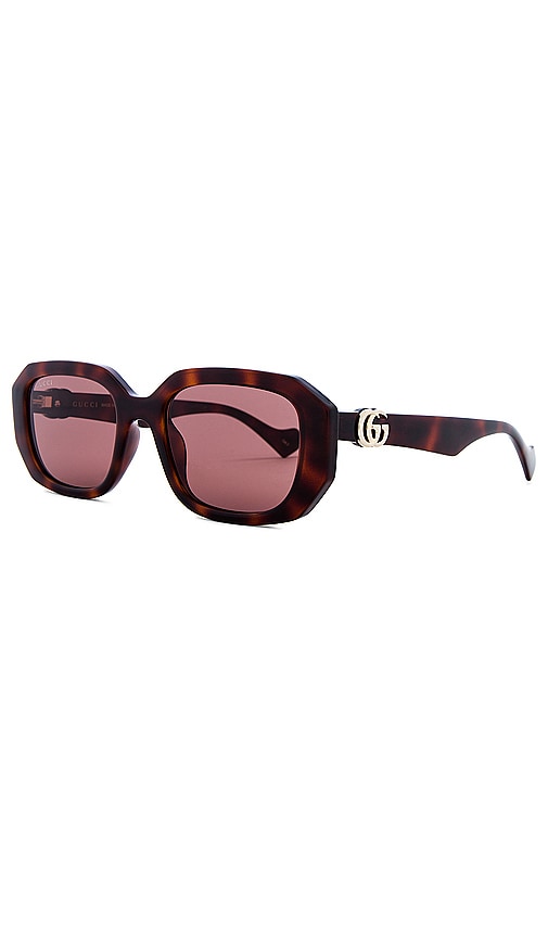 Shop Gucci Generation Rectangular Sunglasses In Havana