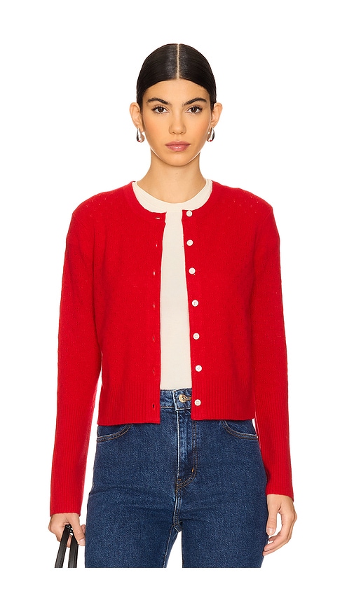 Guest In Residence Jane Pointelle Cashmere Cardigan in True Red