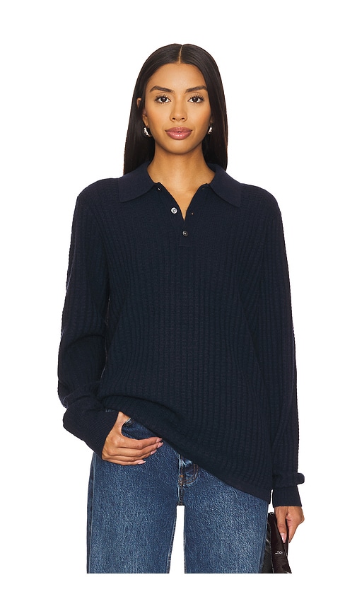 Shop Guest In Residence Theo Waffle Polo Cashmere Top In Blue