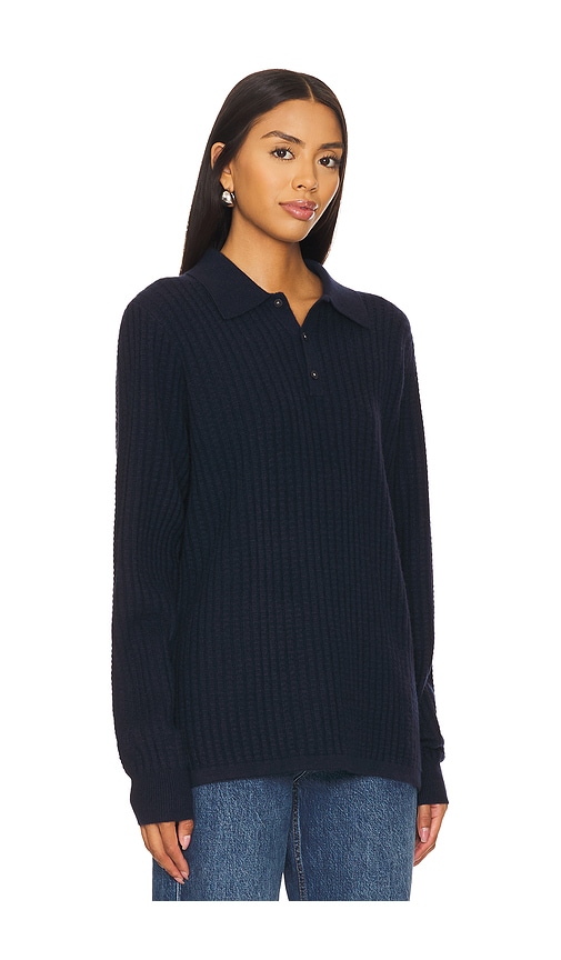 Shop Guest In Residence Theo Waffle Polo Cashmere Top In Blue