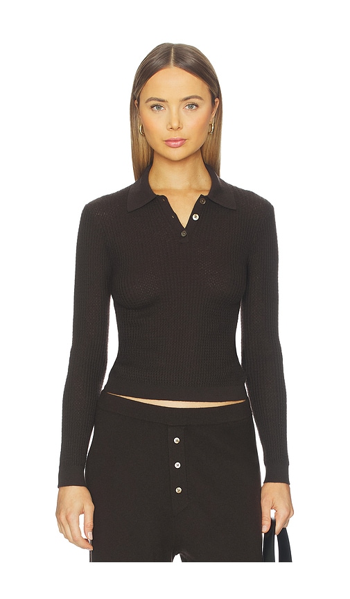 Guest In Residence Long Sleeve Shrunken Polo Top In Brown