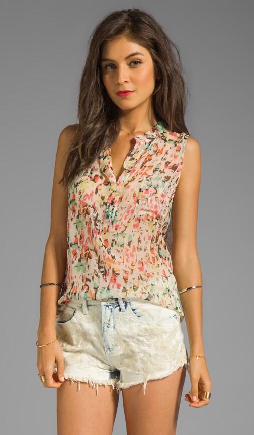 Medewi Leopard Silk Sleeveless Placket Top